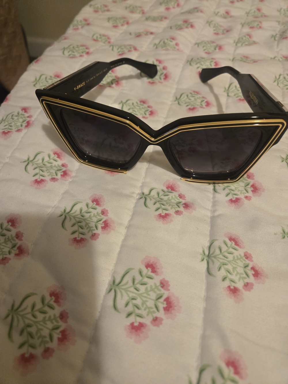 Valentino Black and Gold Geometric Cat-Eye Sunglasses